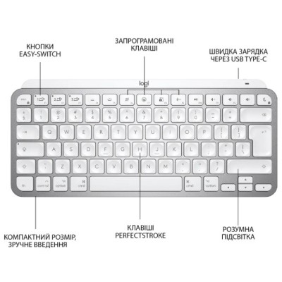 Клавіатура LOGITECH MX Keys Mini For Mac Wireless Illuminated Pale Grey