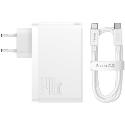 Зарядний Пристрій Baseus GaN5 Pro 140W 2 x Type-C + USB + Кабель Type-C - Type-C (CCGP100202) white