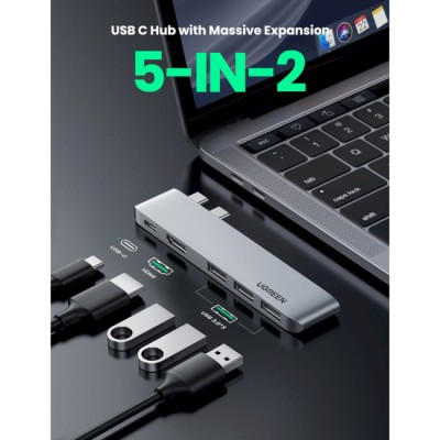 USB-хаб UGREEN CM251 5-in-2 Dual USB Type-C To 3x USB 3.0 + HDMI + USB Type-C Multifunction Adapter Space Gray (60559) USB-хаб UGREEN CM251 5-in-2 Dual USB Type-C To 3x USB 3.0 + HDMI + USB Type-C Multifunction Adapter Space Gray (60559)