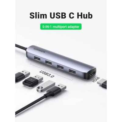 USB-хаб UGREEN CM417 USB-C To 4xUSB 3.0+HDMI Adapter Space Gray (20197) USB-хаб UGREEN CM417 USB-C To 4xUSB 3.0+HDMI Adapter Space Gray (20197)