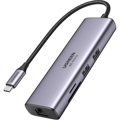 USB-хаб UGREEN CM512 USB Type-C To 2xUSB3.0+HDMI+RJ45+SD&TF +PD Port Converter Gray (60515) USB-хаб UGREEN CM512 USB Type-C To 2xUSB3.0+HDMI+RJ45+SD&TF +PD Port Converter Gray (60515)