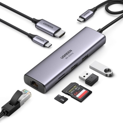 USB-хаб UGREEN CM512 USB Type-C To 2xUSB3.0+HDMI+RJ45+SD&TF +PD Port Converter Gray (60515) USB-хаб UGREEN CM512 USB Type-C To 2xUSB3.0+HDMI+RJ45+SD&TF +PD Port Converter Gray (60515)