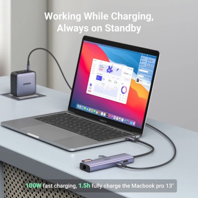 USB-хаб UGREEN CM512 USB Type-C To 2xUSB3.0+HDMI+RJ45+SD&TF +PD Port Converter Gray (60515) USB-хаб UGREEN CM512 USB Type-C To 2xUSB3.0+HDMI+RJ45+SD&TF +PD Port Converter Gray (60515)