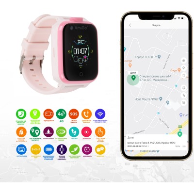 Дитячий смарт-годинник с видеозвонком AmiGo GO006 GPS 4G WIFI Pink Дитячий смарт-годинник с видеозвонком AmiGo GO006 GPS 4G WIFI Pink