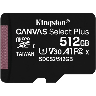 Карта пам'яті Kingston microSDXC 512B Canvas Select Plus Class 10 UHS-I U3 V30 A1 + SD-адаптер (SDCS2/512GB)