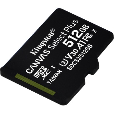 Карта пам'яті Kingston microSDXC 512B Canvas Select Plus Class 10 UHS-I U3 V30 A1 + SD-адаптер (SDCS2/512GB)