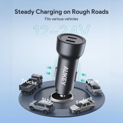 Автомобільний зарядний пристрій Aukey 65W 2C (CC-Y23) чорний