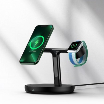 Бездротовий зарядний пристрій Baseus Swan 3-in-1 Wireless Magnetic Charging Bracket 20W (WXTE000101) Black Бездротовий зарядний пристрій Baseus Swan 3-in-1 Wireless Magnetic Charging Bracket 20W (WXTE000101) Black