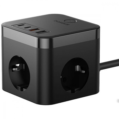 Зарядний Пристрій Baseus PowerCombo Cube Power Strip 30W (3xAC+2xUSB+2xType-C) 1.5m (E00066400117-00) Black