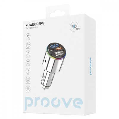 АЗП Proove FM Launcher Power Drive 30W (PD+QC3.0) Type-C+USB+AUX silver
