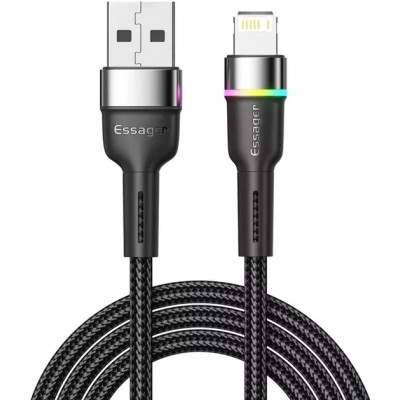 Кабель ESSAGER Colorful LED USB Cable Fast Charging 2.4A USB-A to Lightning 1m (EXCL-XCD01) Black Кабель ESSAGER Colorful LED USB Cable Fast Charging 2.4A USB-A to Lightning 1m (EXCL-XCD01) Black