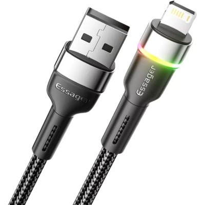 Кабель ESSAGER Colorful LED USB Cable Fast Charging 2.4A USB-A to Lightning 1m (EXCL-XCD01) Black Кабель ESSAGER Colorful LED USB Cable Fast Charging 2.4A USB-A to Lightning 1m (EXCL-XCD01) Black