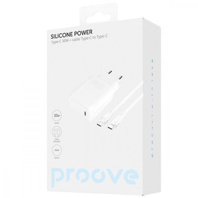Зарядний Пристрій Proove Silicone Power 30W (Type-C) + Кабель Type-C to Type-C (WCSP30022202) White