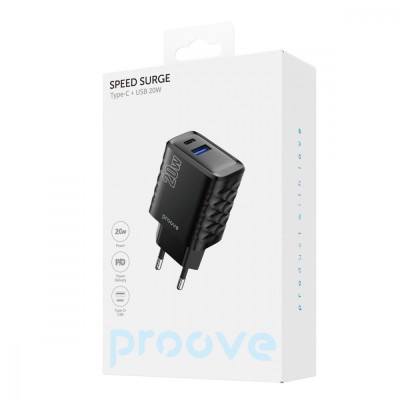 Зарядний Пристрій Proove Speed Surge 20W (USB + Type-C) (WCSS20120001) Black