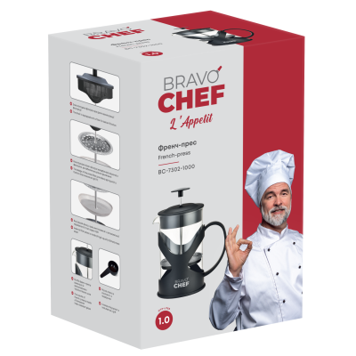 Френч-прес BRAVO CHEF L"Appetit 1 л чорний (BC-7302-1000) Френч-прес BRAVO CHEF L"Appetit 1 л чорний (BC-7302-1000)