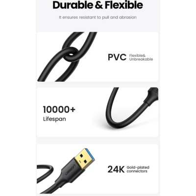 Кабель UGREEN US128 USB-A 3.0 Male To Male Cable 1m Black (10370) Кабель UGREEN US128 USB-A 3.0 Male To Male Cable 1m Black (10370)