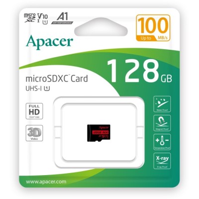 Карта пам'яті Apacer microSDXC UHS-I 128GB R100 V10 A1 (AP128GMCSX10UB-RA)