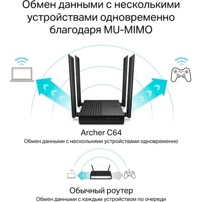 Точка доступу з функцією маршрутизації, мережеве обладнання 1200MBPS 1000M 4P DUAL BAND ARCHER C64 TP-LINK Точка доступу з функцією маршрутизації, мережеве обладнання 1200MBPS 1000M 4P DUAL BAND ARCHER C64 TP-LINK