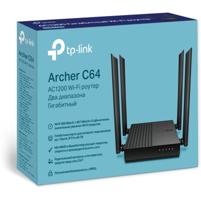 Точка доступу з функцією маршрутизації, мережеве обладнання 1200MBPS 1000M 4P DUAL BAND ARCHER C64 TP-LINK Точка доступу з функцією маршрутизації, мережеве обладнання 1200MBPS 1000M 4P DUAL BAND ARCHER C64 TP-LINK