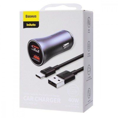 АЗП Baseus Baseus Golden Contactor Pro 40W 2USB (with Cable Type-C 5A (1m)) TZCCJD-A0G dark gray