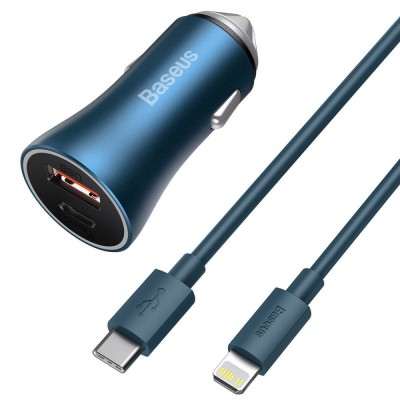 АЗП Baseus Golden Contactor Pro 40W USB + Type-C + Cable Type-C to Lightning (1m) (TZCCJD-B0G) Dark Gray