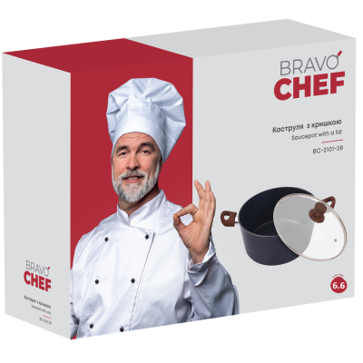 Каструля BRAVO CHEF класична 28 см (6.6 л) з кришкою (BC-2101-28) Каструля BRAVO CHEF класична 28 см (6.6 л) з кришкою (BC-2101-28)