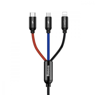 Кабель Baseus Three Primary Colors 3-in-1 5A (1.2m) (CAMLT-BSY01) black