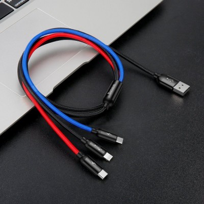 Кабель Baseus Three Primary Colors 3-in-1 5A (1.2m) (CAMLT-BSY01) black