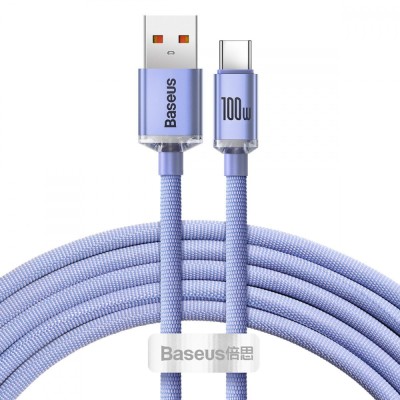 Кабель Baseus Crystal Shine Series Fast Charging Data USB кабель USB To Type-C 100 W 2M (CAJY000505) Purple