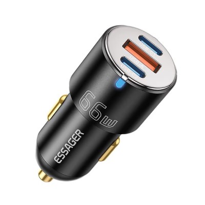 Автомобільний Зарядний пристрій Essager City Dual Typc-C + USB-A Car Charger 66W (ECC2C1A-FF01) Black Автомобільний Зарядний пристрій Essager City Dual Typc-C + USB-A Car Charger 66W (ECC2C1A-FF01) Black