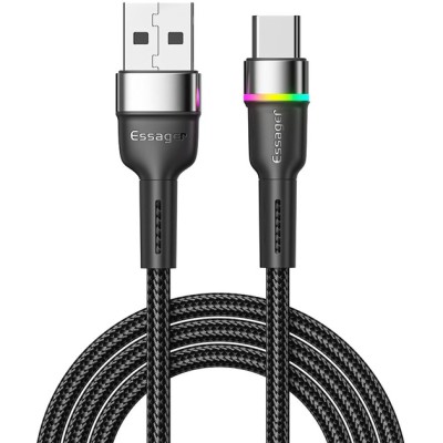 Кабель ESSAGER Colorful LED USB Cable Fast Charging 3A USB-A To Type C 0.5m (EXCT-XCDB01) Black Кабель ESSAGER Colorful LED USB Cable Fast Charging 3A USB-A To Type C 0.5m (EXCT-XCDB01) Black