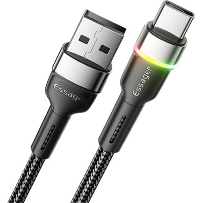 Кабель ESSAGER Colorful LED USB Cable Fast Charging 3A USB-A To Type C 0.5m (EXCT-XCDB01) Black Кабель ESSAGER Colorful LED USB Cable Fast Charging 3A USB-A To Type C 0.5m (EXCT-XCDB01) Black