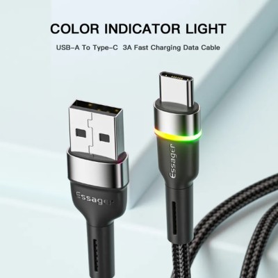 Кабель ESSAGER Colorful LED USB Cable Fast Charging 3A USB-A To Type C 0.5m (EXCT-XCDB01) Black Кабель ESSAGER Colorful LED USB Cable Fast Charging 3A USB-A To Type C 0.5m (EXCT-XCDB01) Black