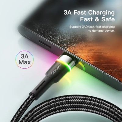 Кабель ESSAGER Colorful LED USB Cable Fast Charging 3A USB-A To Type C 0.5m (EXCT-XCDB01) Black Кабель ESSAGER Colorful LED USB Cable Fast Charging 3A USB-A To Type C 0.5m (EXCT-XCDB01) Black