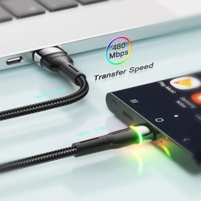 Кабель ESSAGER Colorful LED USB Cable Fast Charging 3A USB-A To Type C 0.5m (EXCT-XCDB01) Black Кабель ESSAGER Colorful LED USB Cable Fast Charging 3A USB-A To Type C 0.5m (EXCT-XCDB01) Black