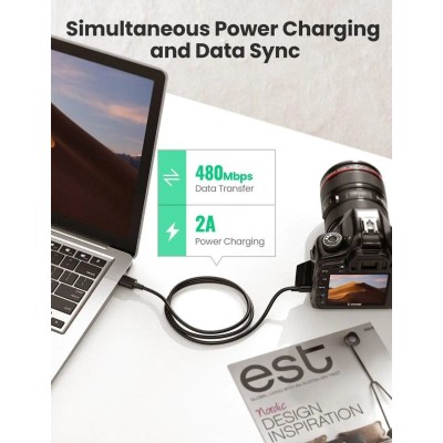 Кабель UGREEN US132 USB-А 2.0 Male To Mini USB 5pin Male Cable 2m (30472) Black Кабель UGREEN US132 USB-А 2.0 Male To Mini USB 5pin Male Cable 2m (30472) Black