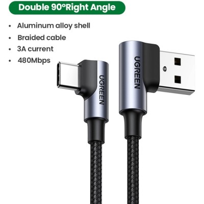 Кабель UGREEN US176 Angled USB 2.0 To Angled USB Type-C Cable Nickel Plating Aluminum Shell 3A 2m Black (20857) Кабель UGREEN US176 Angled USB 2.0 To Angled USB Type-C Cable Nickel Plating Aluminum Shell 3A 2m Black (20857)