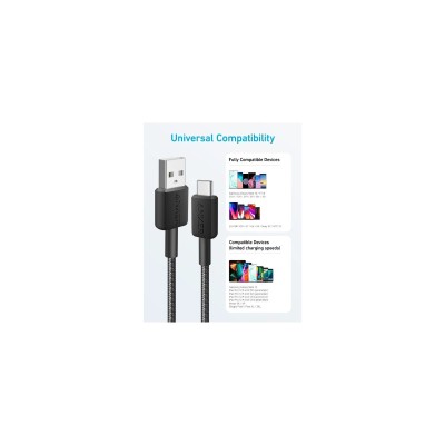 кабель ANKER 322 USB-A to USB-C - 0.9m Nylon (Чорний) кабель ANKER 322 USB-A to USB-C - 0.9m Nylon (Чорний)