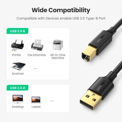 Кабель UGREEN US135 USB 2.0 AM To BM Print Cable 5m (10352) Black Кабель UGREEN US135 USB 2.0 AM To BM Print Cable 5m (10352) Black