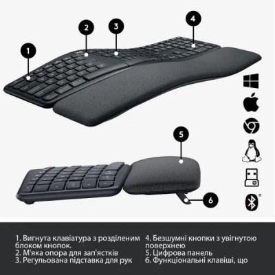 Клавіатура бездротова LOGITECH K860 ERGO Bluetooth keyboard - GRAPHITE - US INT'L - B2B (920-010352) Клавіатура бездротова LOGITECH K860 ERGO Bluetooth keyboard - GRAPHITE - US INT'L - B2B (920-010352)