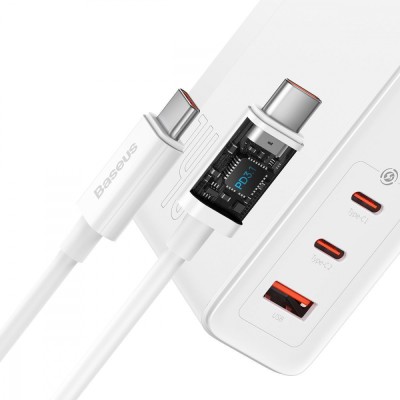 Зарядний Пристрій Baseus GaN5 Pro 140W (2 x Type-C + USB) + Кабель Type-C + Type-C 240W 1m (CCGP100202) white
