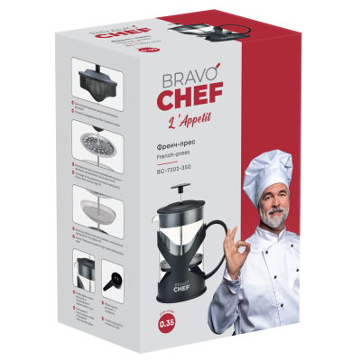 Френч-прес BRAVO CHEF L"Appetit 0.35 л чорний (BC-7302-350) Френч-прес BRAVO CHEF L"Appetit 0.35 л чорний (BC-7302-350)