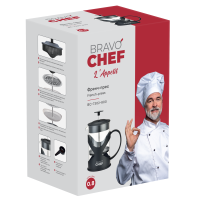 Френч-прес BRAVO CHEF L"Appetit 0.8 л чорний (BC-7302-800) Френч-прес BRAVO CHEF L"Appetit 0.8 л чорний (BC-7302-800)