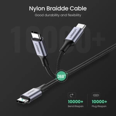 кабель UGREEN US316 Type-C - Type-C 100W 5A Cable Alum. 1,5м (сірий) кабель UGREEN US316 Type-C - Type-C 100W 5A Cable Alum. 1,5м (сірий)