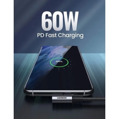Кабель UGREEN US323 Angled USB Type-C To Angled USB Type-C 60W Cable Aluminum Case With Braided 3A 1m Black (70529) Кабель UGREEN US323 Angled USB Type-C To Angled USB Type-C 60W Cable Aluminum Case With Braided 3A 1m Black (70529)