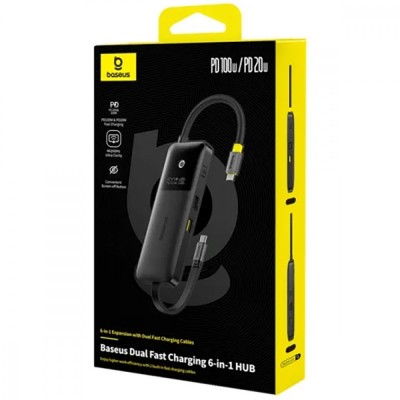 Type-C-Хаб Baseus Dual Fast Charging 6-in-1 (Type-C to HDMI 4K 60Hz+USB-A (10Gbps)+Type-C (10Gbps)+T (B00070902123-00) black