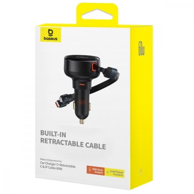 АЗП Baseus Enjoyment Pro Car Charger C+Retractable C & iP Cable 60W (C00057802111-00) black