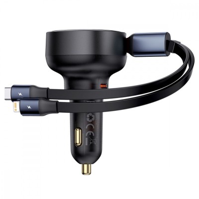 АЗП Baseus Enjoyment Pro Car Charger C+Retractable C & iP Cable 60W (C00057802111-00) black