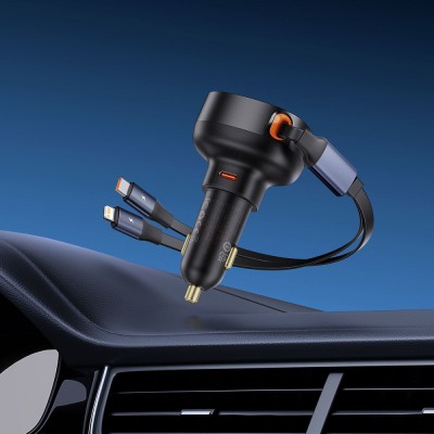 АЗП Baseus Enjoyment Pro Car Charger C+Retractable C & iP Cable 60W (C00057802111-00) black