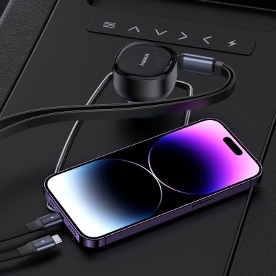 АЗП Baseus Enjoyment Pro Car Charger C+Retractable C & iP Cable 60W (C00057802111-00) black